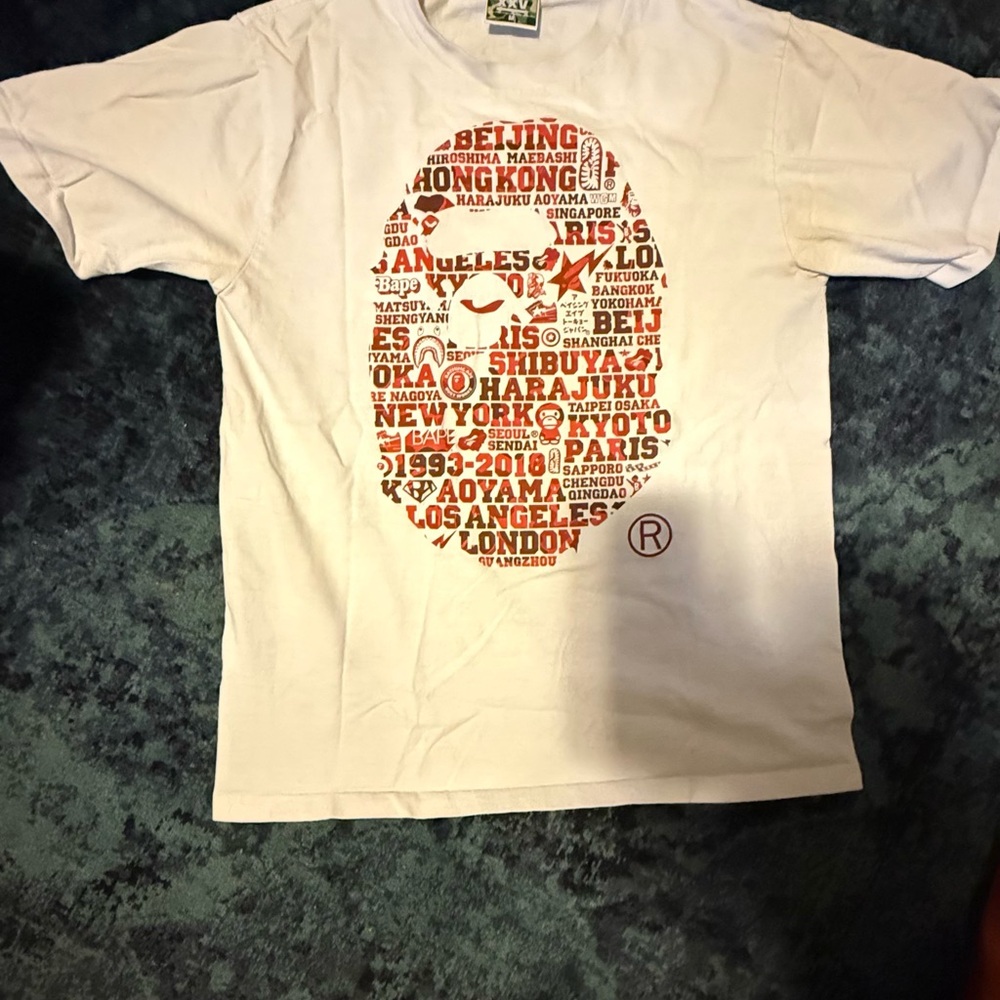 Old Bape White Tee with Red Ape with Cities